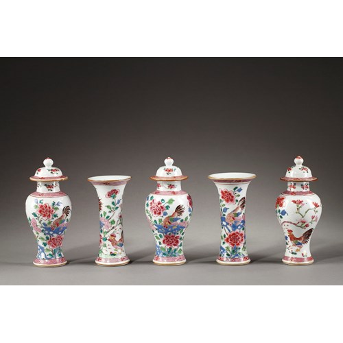 Garniture vases "famille rose" - Qianlong